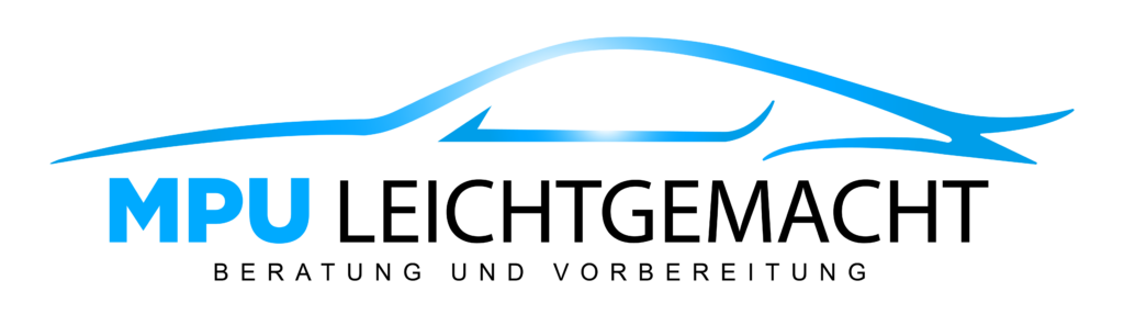 MPU Leichtgemacht Logo; stilisiertes Auto in Blau Schriftzug MPU Leichtgemacht Beratung und Vorbereitung